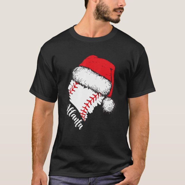 Atlanta Baseball Heart Santa Hat Merry Christmas T-Shirt (Vorderseite)