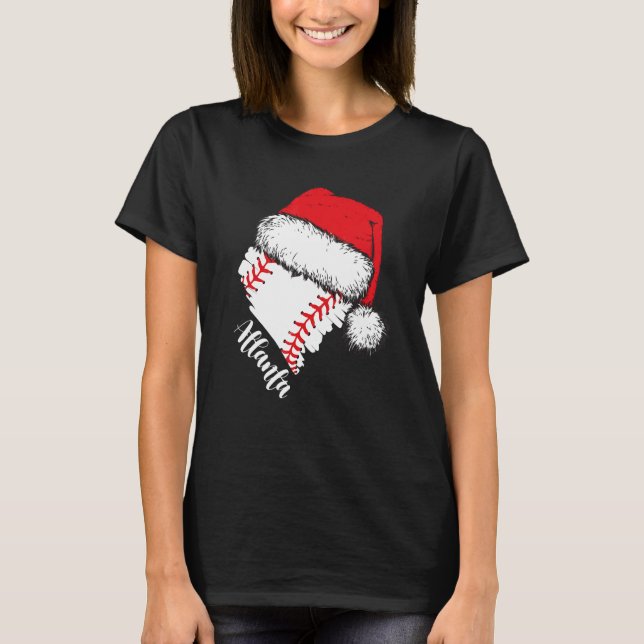 Atlanta Baseball Heart Santa Hat Merry Christmas T-Shirt (Vorderseite)