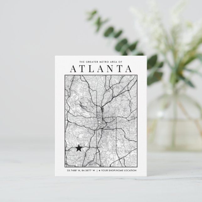 Atlanta City Map + Location Marker Postkarte (Stehend Vorderseite)