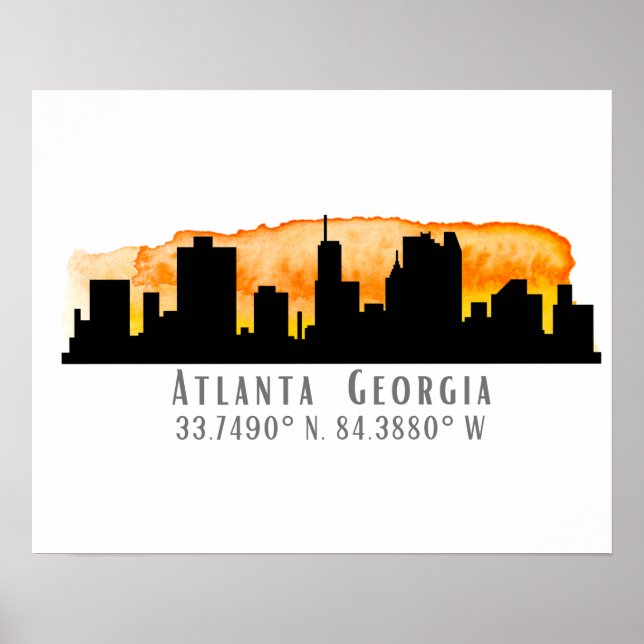 Atlanta City Skyline Map Koordinaten Poster (Vorne)