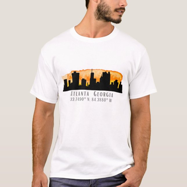 Atlanta City Skyline Map Koordinaten T-Shirt (Vorderseite)