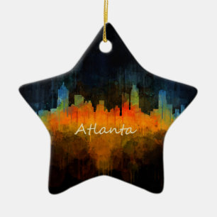 Atlanta City Watercolor Skyline v4 Dark Keramik Ornament