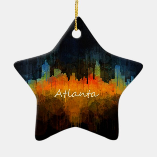Atlanta City Watercolor Skyline v4 Dark Keramik Ornament (Vorne)
