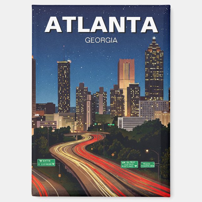 Atlanta Georgia bei Nachtreisen Magnet (Vorderseite)