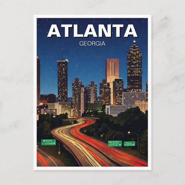 Atlanta Georgia bei Nachtreisen Postkarte (Vorderseite)