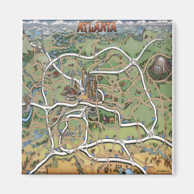 Atlanta Georgia Cartoon Map Magnet (Vorne)