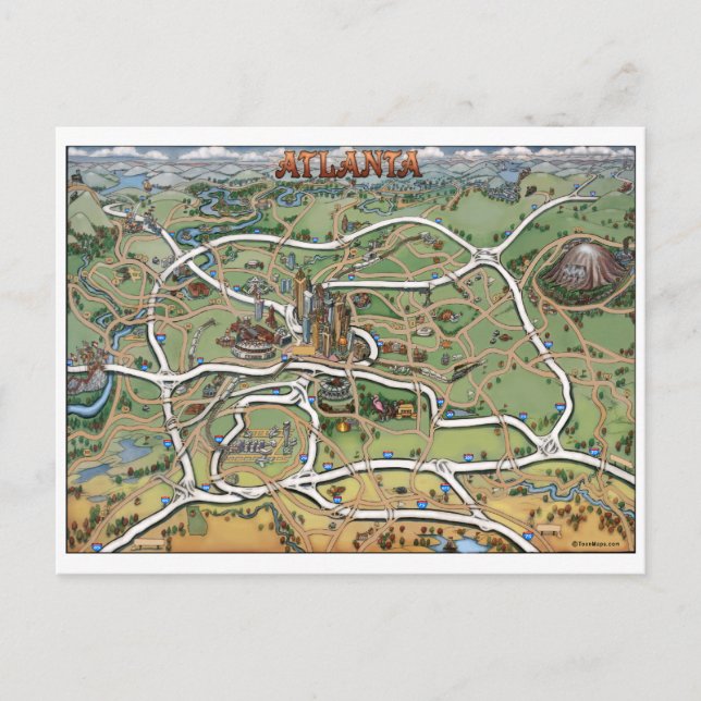 Atlanta Georgia Cartoon Map Postkarte (Vorderseite)
