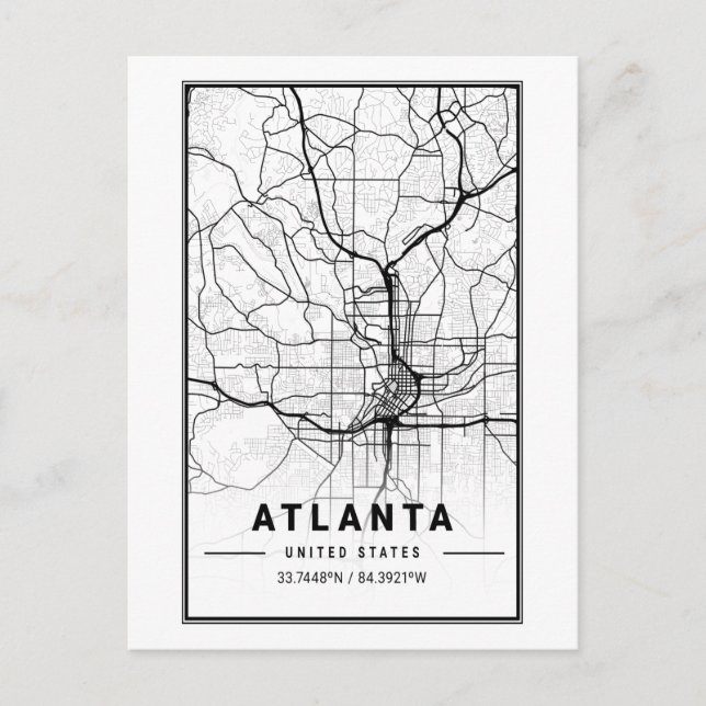 Atlanta Georgia City Map Minimalistisch Art  Postkarte (Vorderseite)