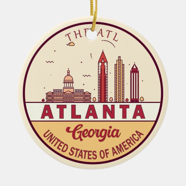 Atlanta Georgia City Skyline Emblem Keramik Ornament (Vorne)