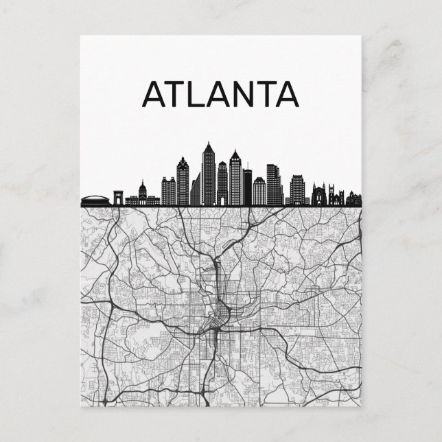 Atlanta Georgia City Skyline mit Karte (Vorderseite)