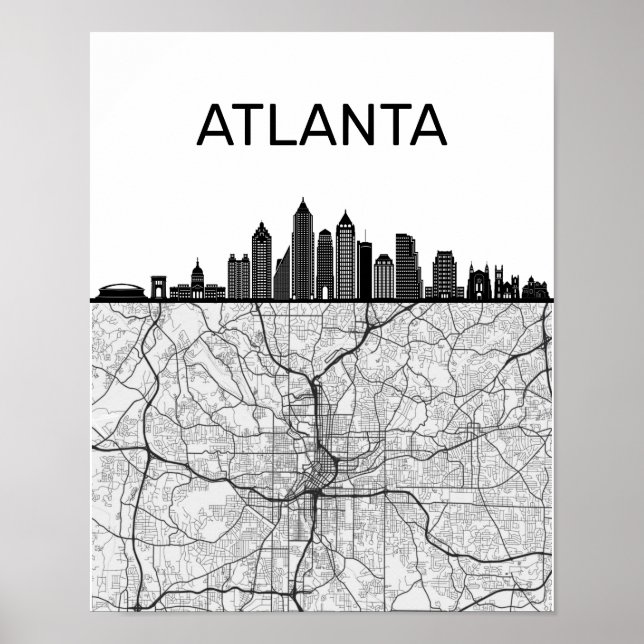 Atlanta Georgia City Skyline mit Karte Poster (Vorne)