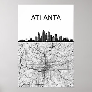 Atlanta Georgia City Skyline mit Karte Poster