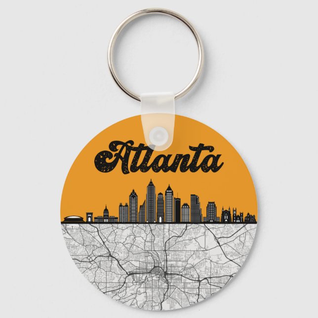 Atlanta Georgia City Skyline mit Karte Schlüsselanhänger (Vorderseite)