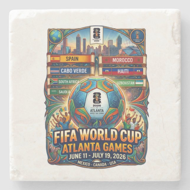 Atlanta Georgia FIFA Weltmeisterschaft 2026 Steinuntersetzer (Vorderseite)