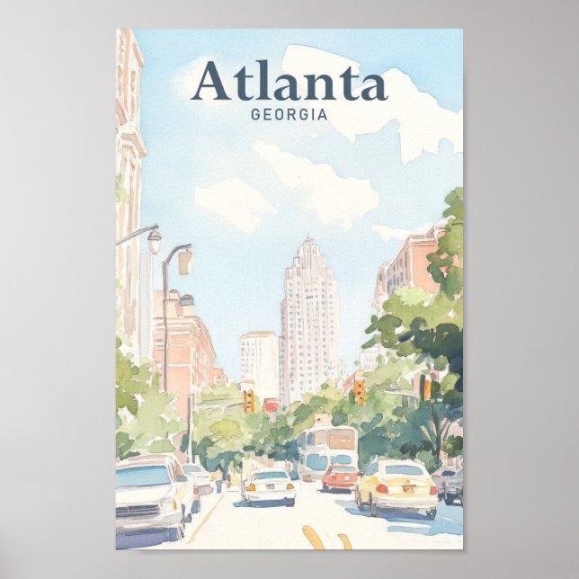 Atlanta Georgia Gouache Paint Illustration Travel Poster (Vorne)