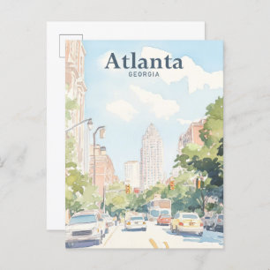 Atlanta Georgia Gouache Paint Illustration Travel Postkarte