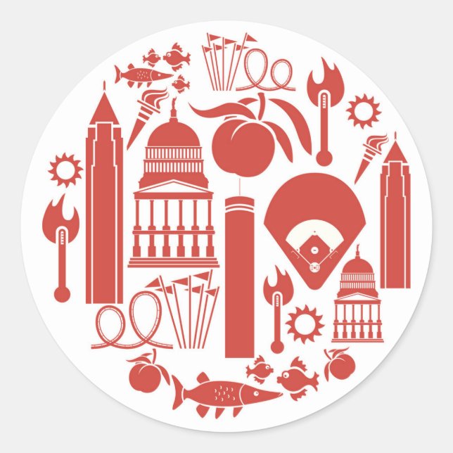 Atlanta Georgia Icons Runder Aufkleber (Vorderseite)