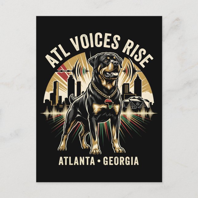 Atlanta Georgia Rottweiler Cultural Pride Art Postkarte (Vorderseite)