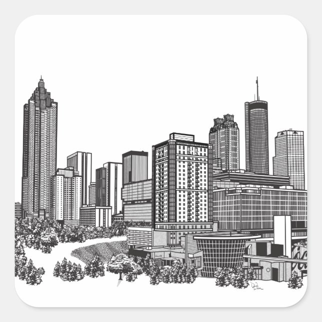 Atlanta Georgia Skyline Art Quadratischer Aufkleber (Vorderseite)