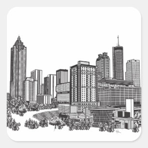 Atlanta Georgia Skyline Art Quadratischer Aufkleber