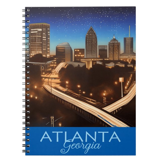 Atlanta Georgia Skyline Blue and Gold Abend Notizblock (Vorderseite)