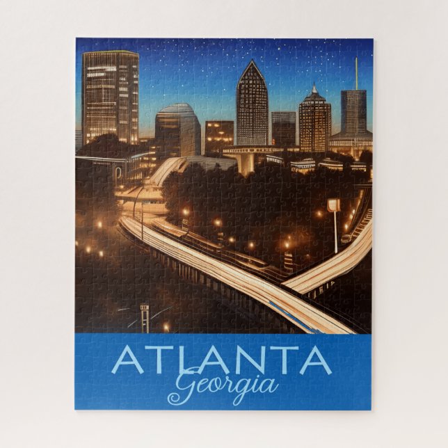 Atlanta Georgia Skyline Blue and Gold Abend Puzzle (Vertikal)
