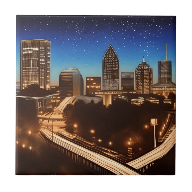 Atlanta Georgia Skyline Blue Starry Abend Fliese (Vorderseite)