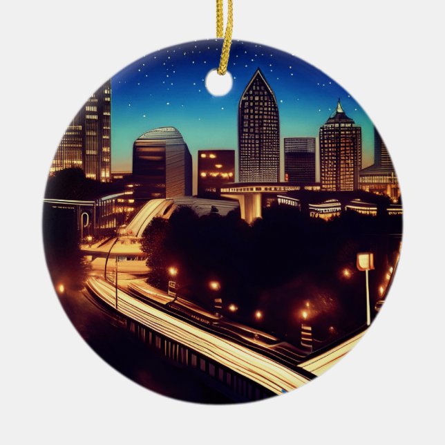 Atlanta Georgia Skyline Blue Starry Abend Keramik Ornament (Vorne)
