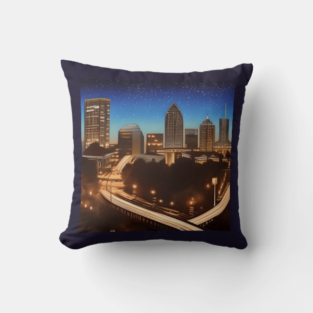 Atlanta Georgia Skyline Blue Starry Abend Kissen (Vorderseite)