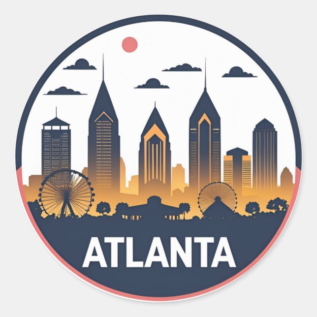 Atlanta Georgia Skyline Runder Aufkleber (Vorderseite)