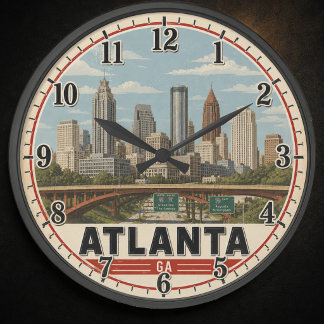 Atlanta Georgia Skyline Vintage Travel Poster Große Wanduhr