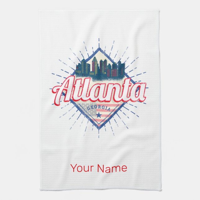 Atlanta Georgia United Staaten Retro Skyline Geschirrtuch (Vertikal)