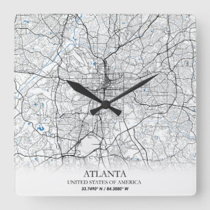 Atlanta Georgia USA Travel City Map Quadratische Wanduhr