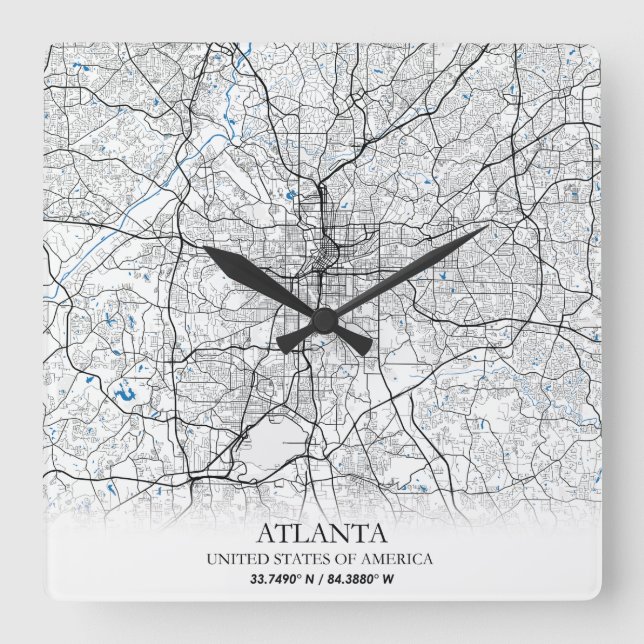 Atlanta Georgia USA Travel City Map Quadratische Wanduhr (Vorderseite)