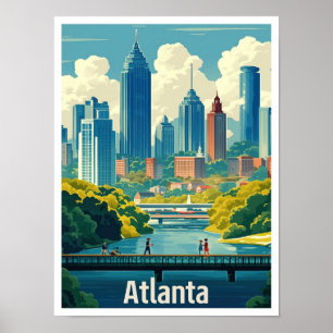 Atlanta Georgia USA Vintage Travel Illustration Poster
