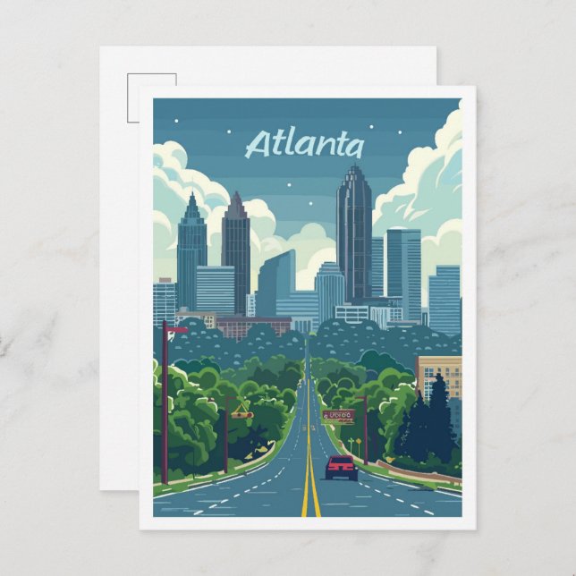 Atlanta Georgia Vintage Travel Illustration Postkarte (Vorne/Hinten)