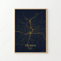Atlanta Goldkarte Druck Georgia Wandkunst Poster G
