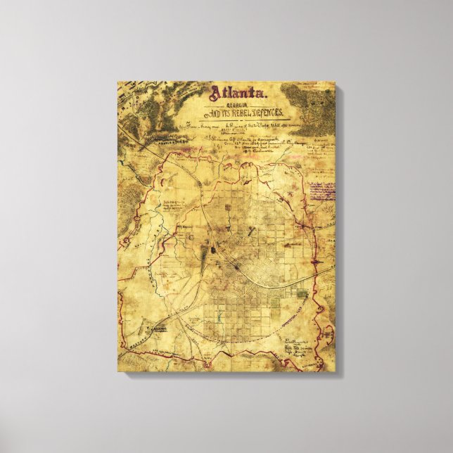 Atlanta-Kampagne - Panorama-Karte des Zivilen Krie Leinwanddruck (Vorderseite)