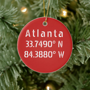 Atlanta Latitude Longitude Red Keramik Ornament