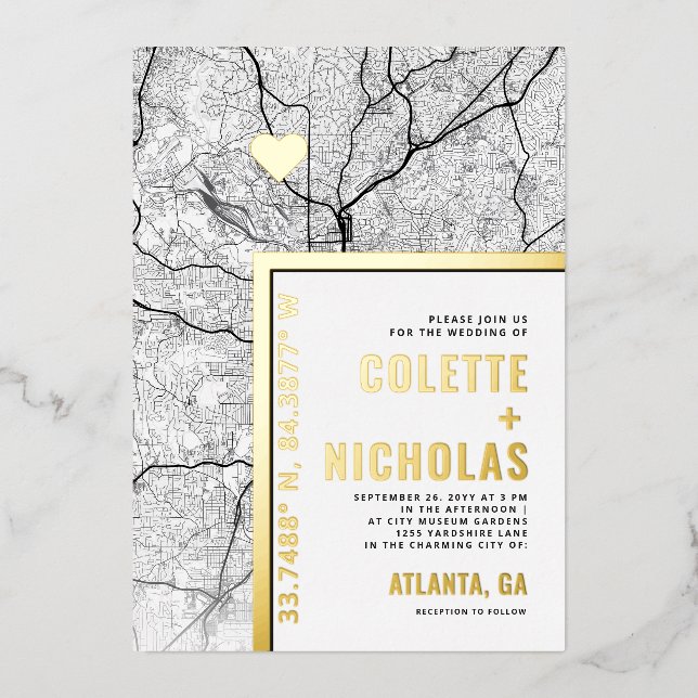 Atlanta Liebe Locator | Städtische Hochzeit Folieneinladung (Vorderseite)