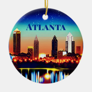 Atlanta Skyline by Night with Reflections Keramik Ornament