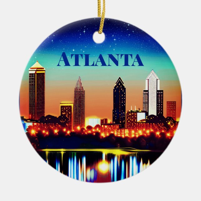Atlanta Skyline by Night with Reflections Keramik Ornament (Vorne)