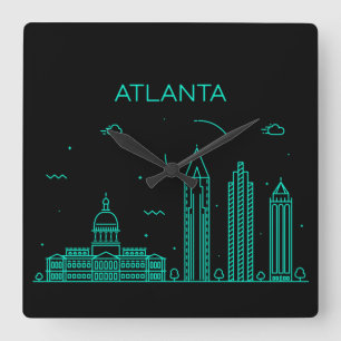 Atlanta-Skyline Quadratische Wanduhr