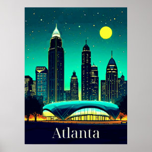 Atlanta Skyline unter einem Sternenhimmel Poster