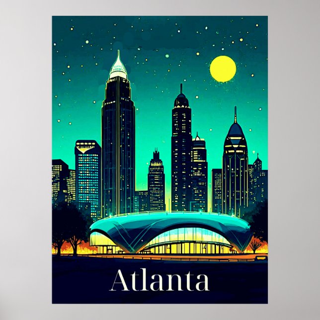 Atlanta Skyline unter einem Sternenhimmel Poster (Vorne)