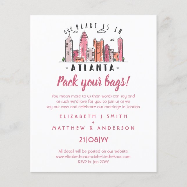 ATLANTA Skyline Wedding Einladung Handgezeichnet (Vorderseite)
