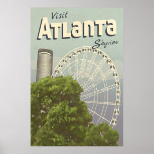 Atlanta Skyview Ferris Wheel Vintage Travel Poster