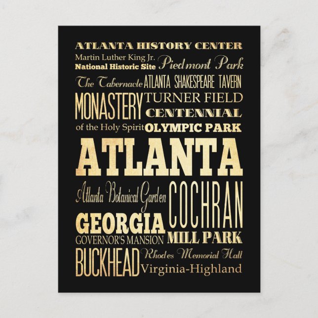 Atlanta Stadt Georgien Staat Typografie Kunst Postkarte (Vorderseite)