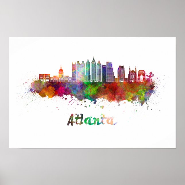 Atlanta V2 Skyline in Aquarellfarbe Poster (Vorne)