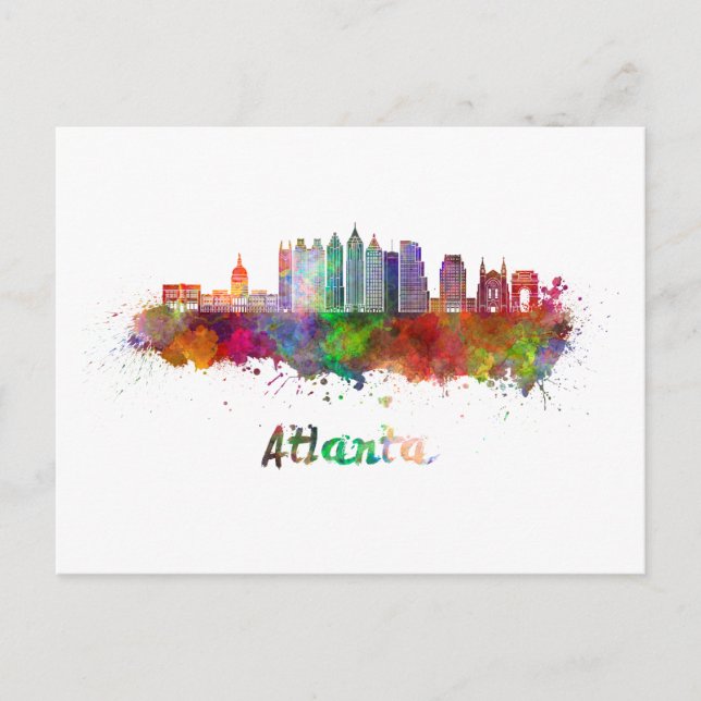Atlanta V2 Skyline in Aquarellfarbe Postkarte (Vorderseite)